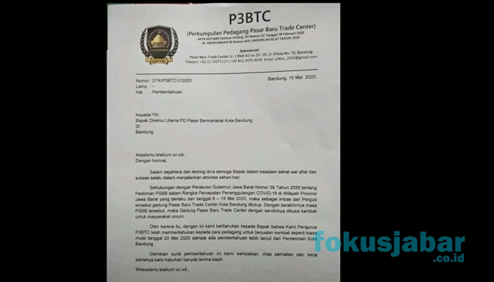 Beredar Surat Pasar Baru Siap Beroprasi Kembali, Pengelola Sebut Itu Surat Sampah