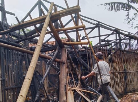 Ketpot: Bangunan kandang ayam pejantan milik Didi Nurjaman di Dusun Calincing yang hangus terbakar