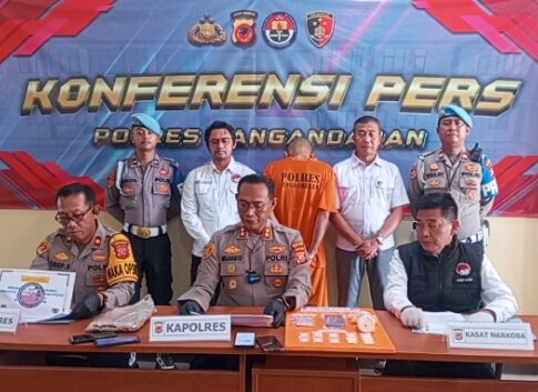 Poto: Polres Pangandaran Konfrensi pers pengungkapan Pengedar Obat terlarang.