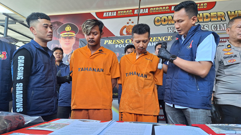 Foto: Satreskrim Polres Cimahi berhasil mengungkap kasus dugaan tindak pidana pembunuhan terhadap seorang TKW asal Kabupaten Garut. (Arif)