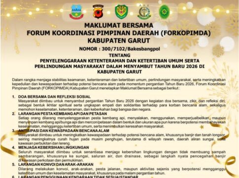 Keterangan : Desain grafis Maklumat Bersama Nomor: 300/7102/Bakesbangpol terkait perayaan malam pergantian tahun baru 2026