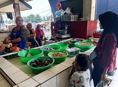 Ketpot: Yati seorang penjual ikan laut segar di pasar ikan terpadu Pasar Manis Ciamis saat melayani konsumen