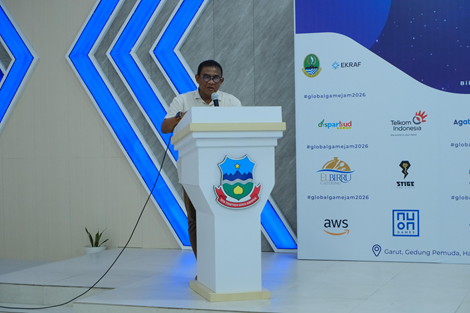 Keterangan Foto: Kepala Dinas Pariwisata dan Kebudayaan (Disparbud) Kabupaten Garut, Beni Yoga Gunasantika, membuka Kegiatan 'GLOBAL GAME JAM 2026,' yang dilaksanakan di Gedung Pemuda Kabupaten Garut, Kecamatan Tarogong Kidul, Jum'at (30/1/2026). Garut, FOKUSJabar.id