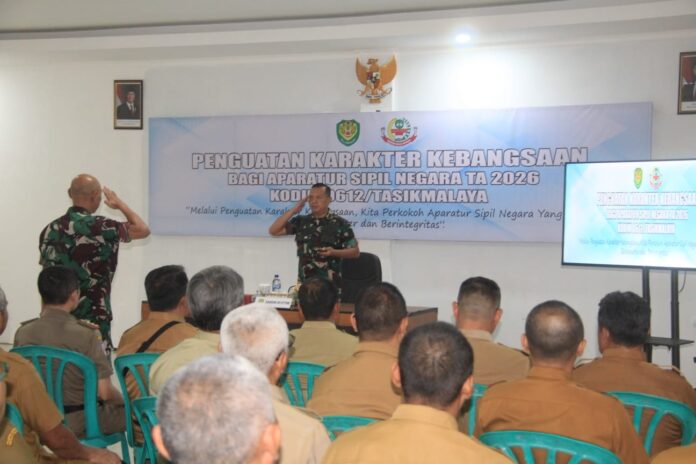 Caption foto: Kodim 0612/Tasikmalaya sukses menggelar kegiatan Penguatan Karakter Kebangsaan bagi Aparatur Sipil Negara (ASN) Tahun Anggaran 2026. Tasikmalaya, FOKUSJabar.id