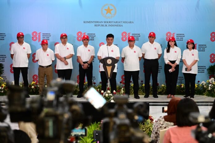 Wakil Menteri Sekretaris Negara Juri Ardiantoro dalam Konferensi Pers Bulan Kemerdekaan Tahun 2026 di Gedung Utama Kementerian Sekretariat Negara, Jakarta, Jumat, 31 Juli 2026. Nasional, FOKUSjabar.id