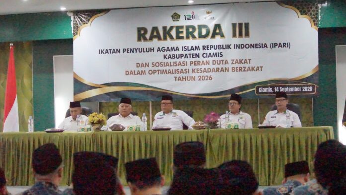 sosialisasi Peran Duta Zakat dalam Rapat Kerja Daerah (Rakerda) III Ikatan Penyuluh Agama Islam Republik Indonesia (IPARI) Kabupaten Ciamis di Aula Utama Kantor Kemenag Ciamis CIAMIS, FOKUSJabar.id